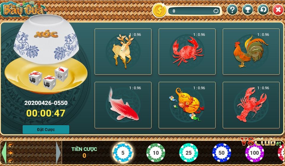 Hướng dẫn cách chơi Bầu Cua tại V8club