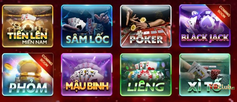 V8club cung cấp hàng chục trò chơi đánh bài hấp dẫn