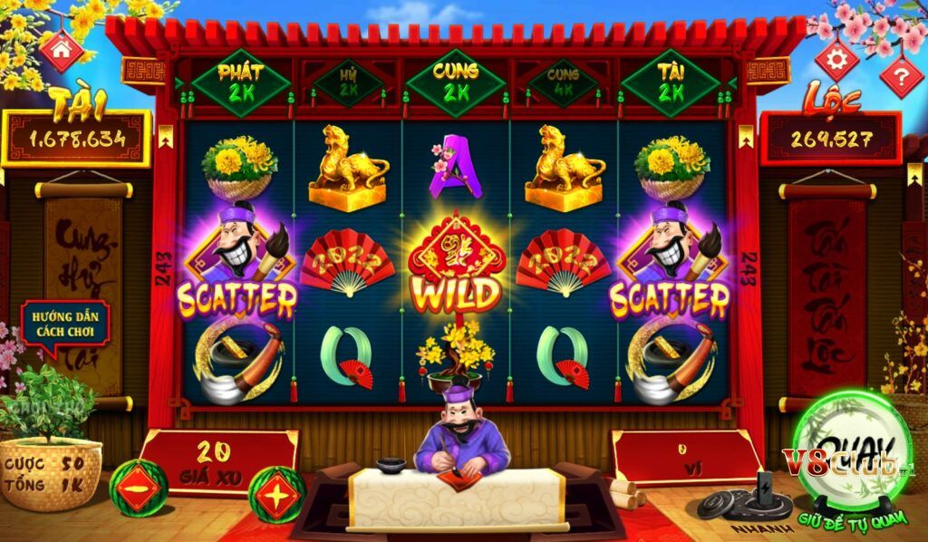 Trò Slots Thầy đồ được sân cược V8Club thiết kế đa biểu tượng