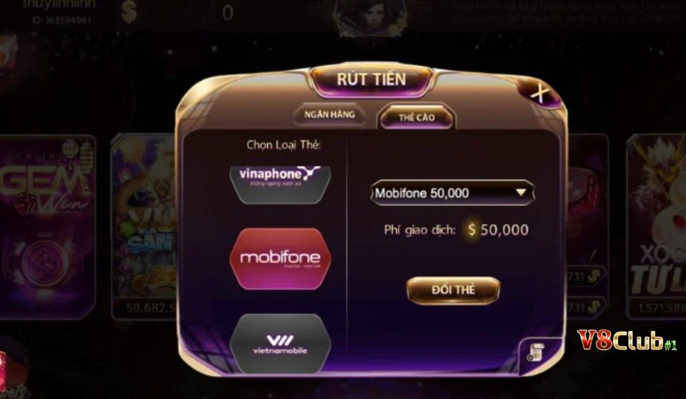 Thực hiện rút tiền tại cổng game 