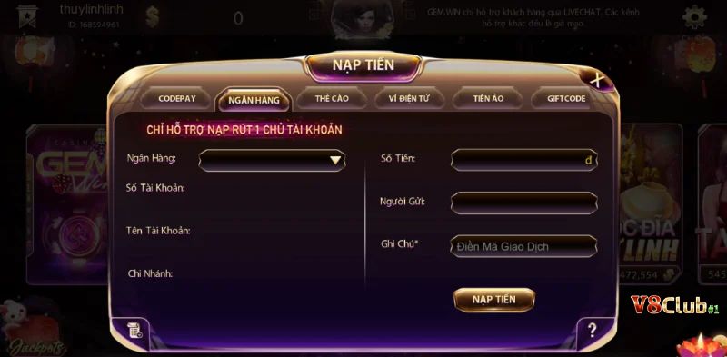 V8club có nhiều phương thức giao dịch đa dạng